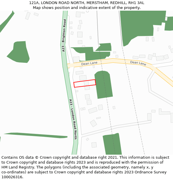 121A, LONDON ROAD NORTH, MERSTHAM, REDHILL, RH1 3AL: Location map and indicative extent of plot