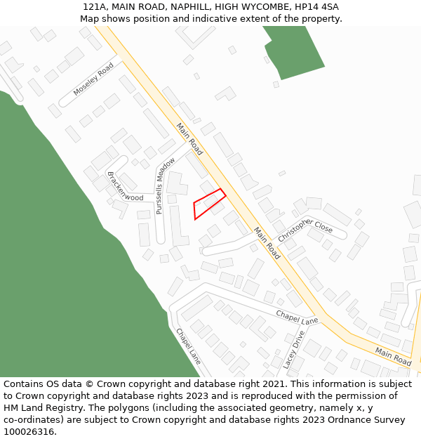121A, MAIN ROAD, NAPHILL, HIGH WYCOMBE, HP14 4SA: Location map and indicative extent of plot