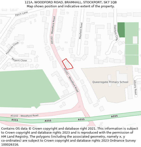 121A, WOODFORD ROAD, BRAMHALL, STOCKPORT, SK7 1QB: Location map and indicative extent of plot