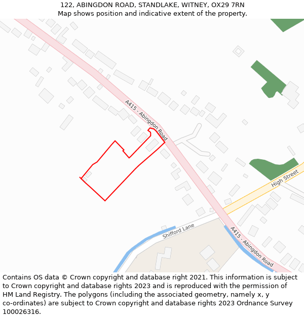 122, ABINGDON ROAD, STANDLAKE, WITNEY, OX29 7RN: Location map and indicative extent of plot