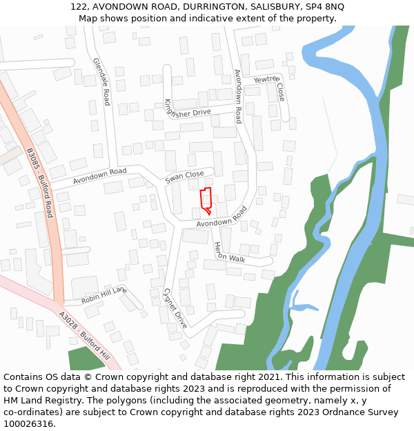 122, AVONDOWN ROAD, DURRINGTON, SALISBURY, SP4 8NQ: Location map and indicative extent of plot