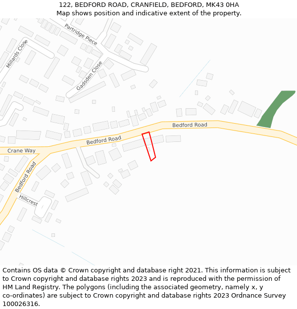 122, BEDFORD ROAD, CRANFIELD, BEDFORD, MK43 0HA: Location map and indicative extent of plot