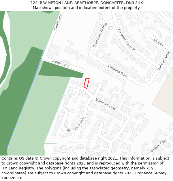122, BRAMPTON LANE, ARMTHORPE, DONCASTER, DN3 3HX: Location map and indicative extent of plot