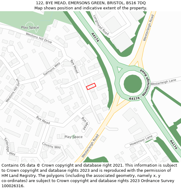 122, BYE MEAD, EMERSONS GREEN, BRISTOL, BS16 7DQ: Location map and indicative extent of plot