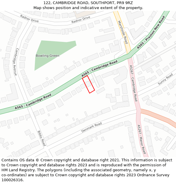 122, CAMBRIDGE ROAD, SOUTHPORT, PR9 9RZ: Location map and indicative extent of plot