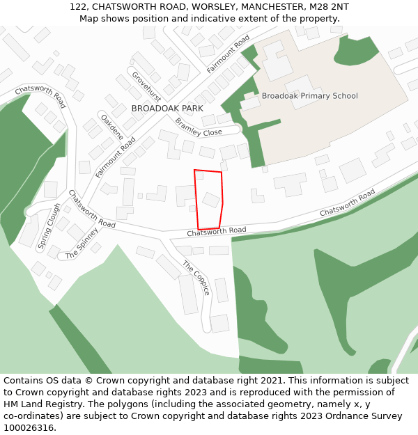 122, CHATSWORTH ROAD, WORSLEY, MANCHESTER, M28 2NT: Location map and indicative extent of plot