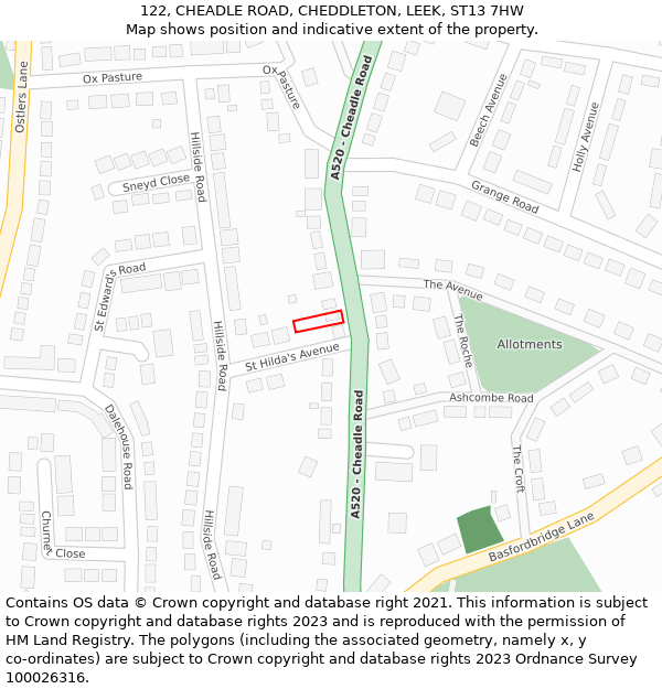 122, CHEADLE ROAD, CHEDDLETON, LEEK, ST13 7HW: Location map and indicative extent of plot