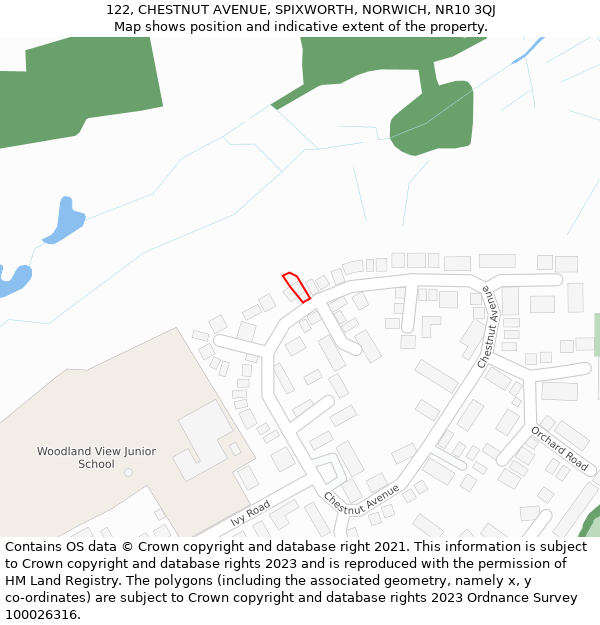 122, CHESTNUT AVENUE, SPIXWORTH, NORWICH, NR10 3QJ: Location map and indicative extent of plot