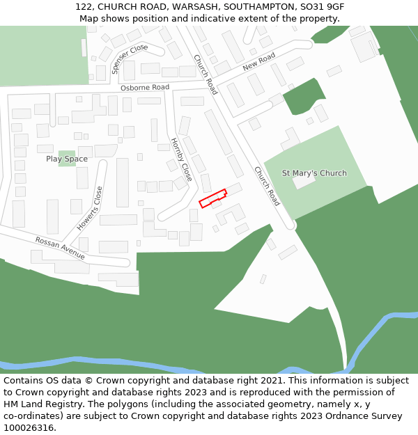 122, CHURCH ROAD, WARSASH, SOUTHAMPTON, SO31 9GF: Location map and indicative extent of plot