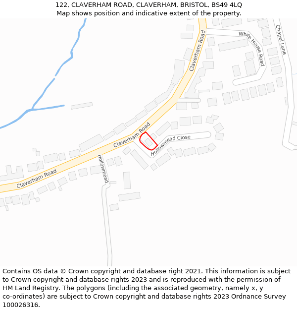 122, CLAVERHAM ROAD, CLAVERHAM, BRISTOL, BS49 4LQ: Location map and indicative extent of plot