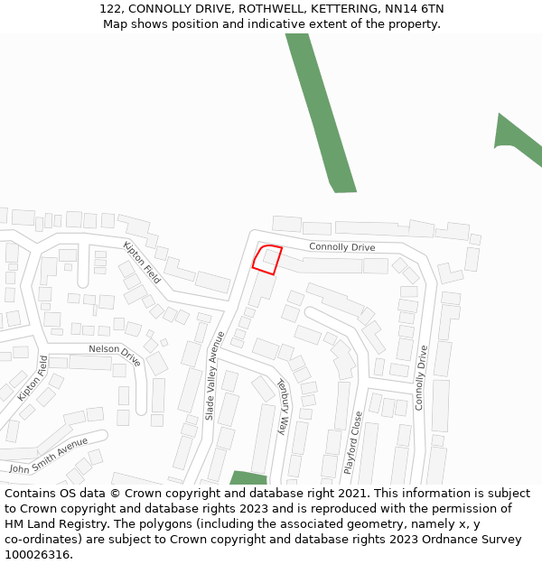 122, CONNOLLY DRIVE, ROTHWELL, KETTERING, NN14 6TN: Location map and indicative extent of plot