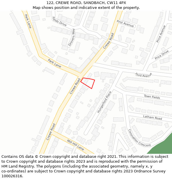 122, CREWE ROAD, SANDBACH, CW11 4PX: Location map and indicative extent of plot