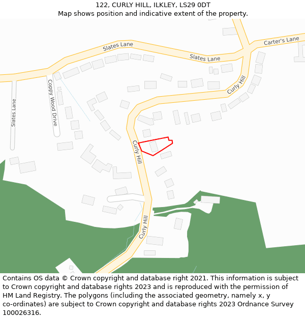 122, CURLY HILL, ILKLEY, LS29 0DT: Location map and indicative extent of plot