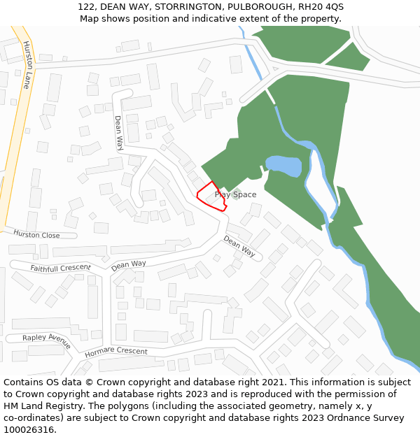 122, DEAN WAY, STORRINGTON, PULBOROUGH, RH20 4QS: Location map and indicative extent of plot