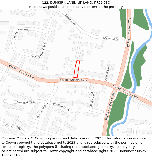 122, DUNKIRK LANE, LEYLAND, PR26 7SQ: Location map and indicative extent of plot