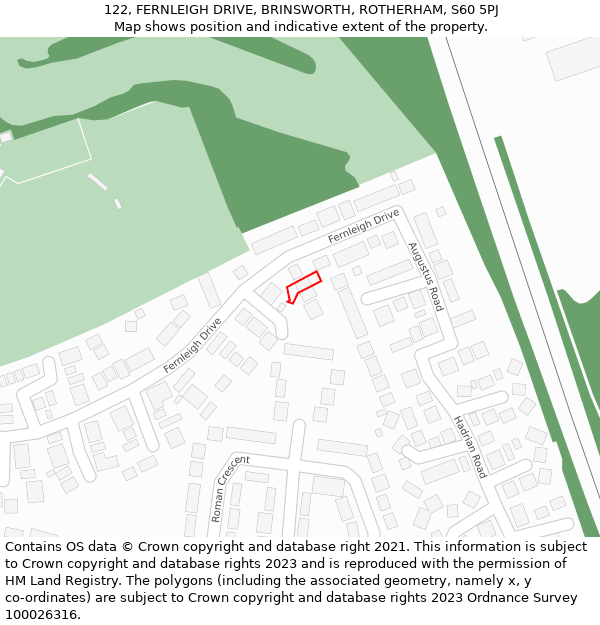 122, FERNLEIGH DRIVE, BRINSWORTH, ROTHERHAM, S60 5PJ: Location map and indicative extent of plot