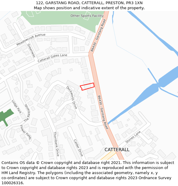 122, GARSTANG ROAD, CATTERALL, PRESTON, PR3 1XN: Location map and indicative extent of plot