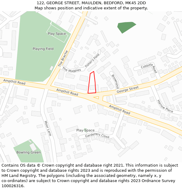 122, GEORGE STREET, MAULDEN, BEDFORD, MK45 2DD: Location map and indicative extent of plot