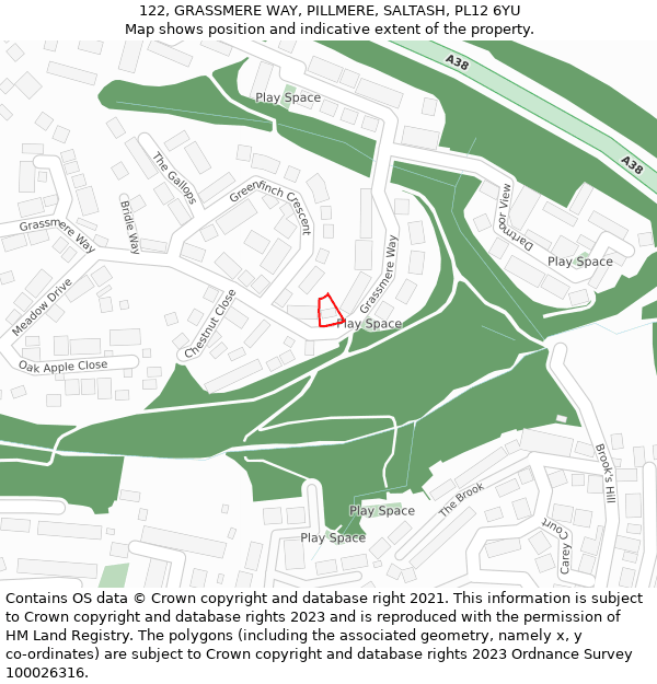 122, GRASSMERE WAY, PILLMERE, SALTASH, PL12 6YU: Location map and indicative extent of plot