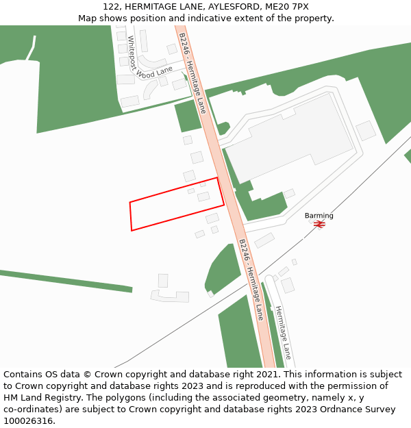 122, HERMITAGE LANE, AYLESFORD, ME20 7PX: Location map and indicative extent of plot