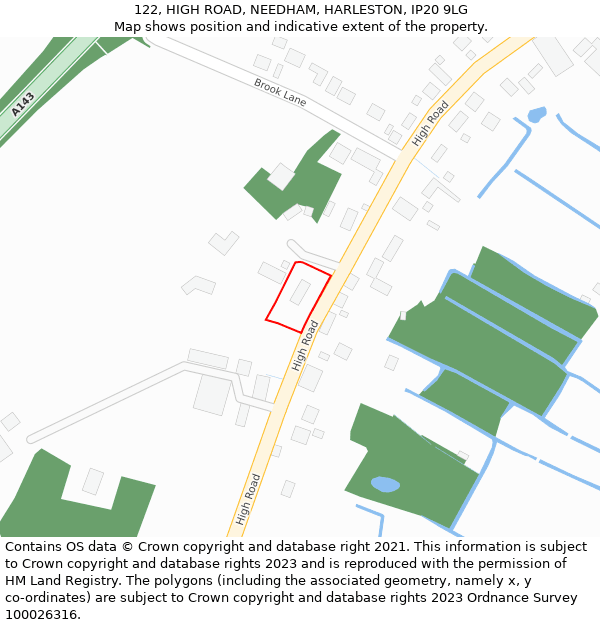 122, HIGH ROAD, NEEDHAM, HARLESTON, IP20 9LG: Location map and indicative extent of plot