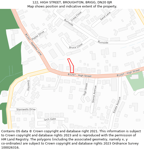 122, HIGH STREET, BROUGHTON, BRIGG, DN20 0JR: Location map and indicative extent of plot