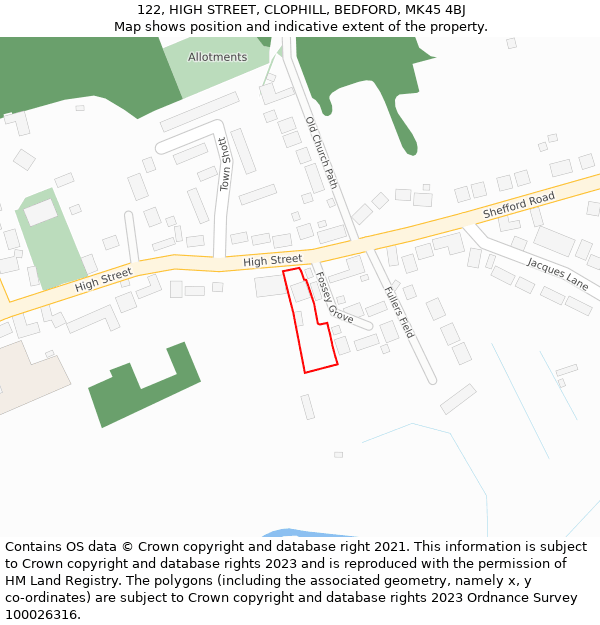 122, HIGH STREET, CLOPHILL, BEDFORD, MK45 4BJ: Location map and indicative extent of plot