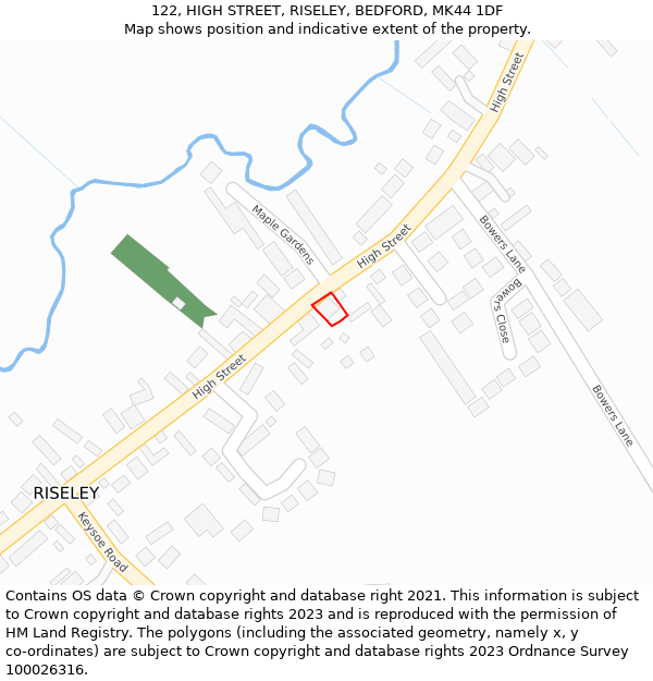 122, HIGH STREET, RISELEY, BEDFORD, MK44 1DF: Location map and indicative extent of plot