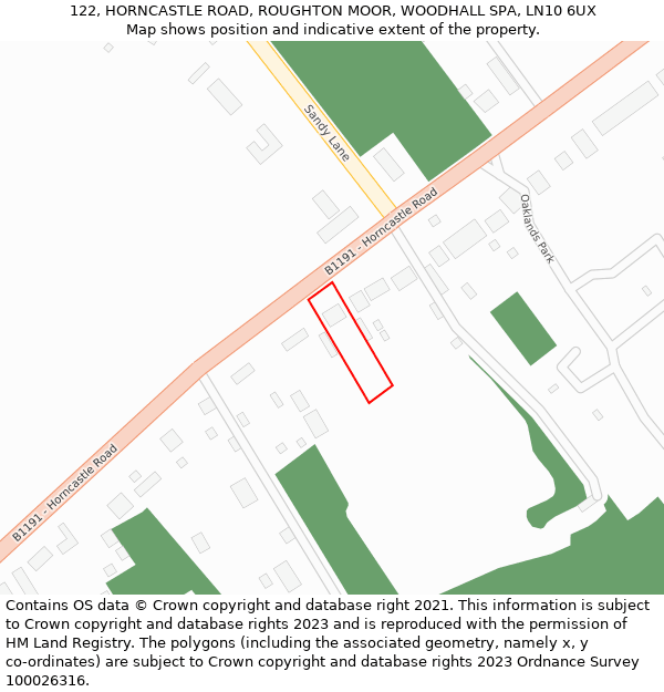 122, HORNCASTLE ROAD, ROUGHTON MOOR, WOODHALL SPA, LN10 6UX: Location map and indicative extent of plot