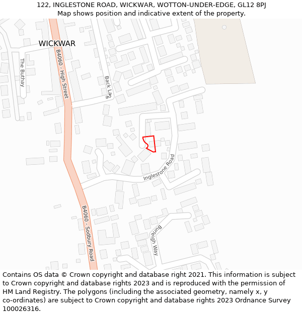 122, INGLESTONE ROAD, WICKWAR, WOTTON-UNDER-EDGE, GL12 8PJ: Location map and indicative extent of plot