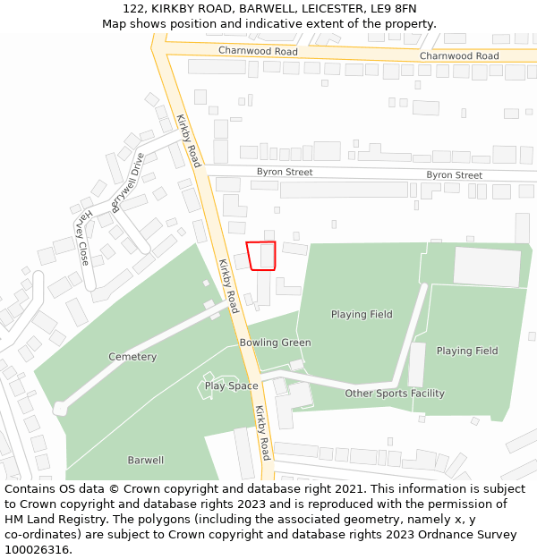 122, KIRKBY ROAD, BARWELL, LEICESTER, LE9 8FN: Location map and indicative extent of plot