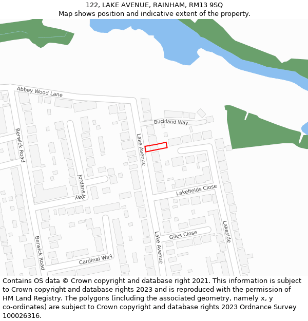 122, LAKE AVENUE, RAINHAM, RM13 9SQ: Location map and indicative extent of plot