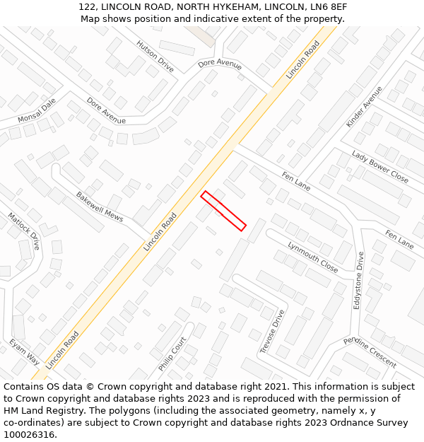 122, LINCOLN ROAD, NORTH HYKEHAM, LINCOLN, LN6 8EF: Location map and indicative extent of plot