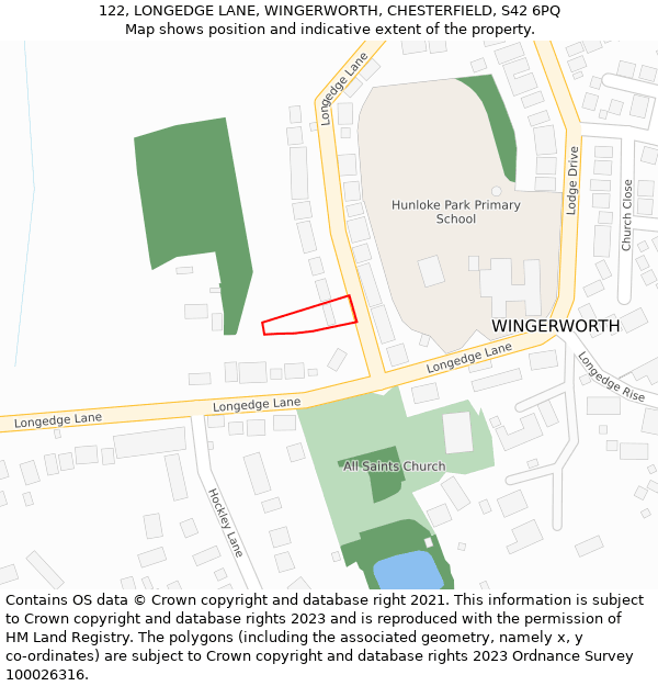 122, LONGEDGE LANE, WINGERWORTH, CHESTERFIELD, S42 6PQ: Location map and indicative extent of plot