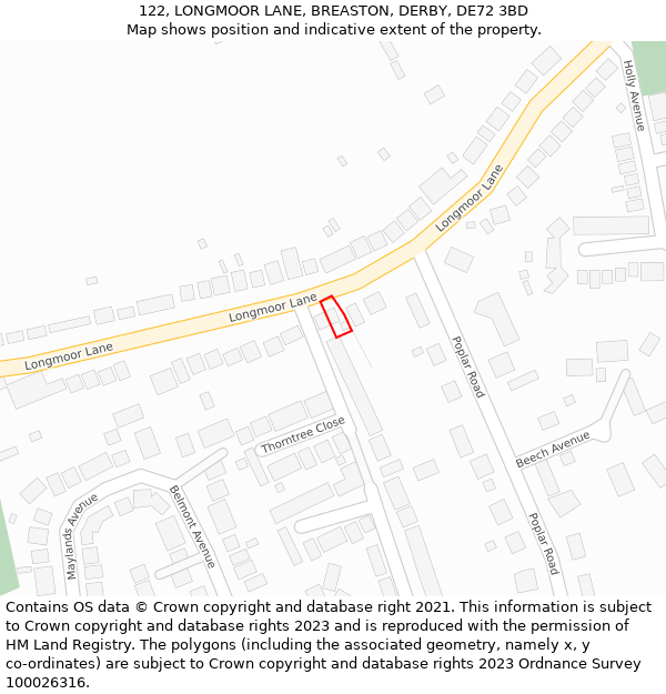 122, LONGMOOR LANE, BREASTON, DERBY, DE72 3BD: Location map and indicative extent of plot