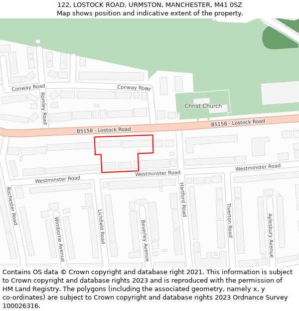 122, LOSTOCK ROAD, URMSTON, MANCHESTER, M41 0SZ: Location map and indicative extent of plot