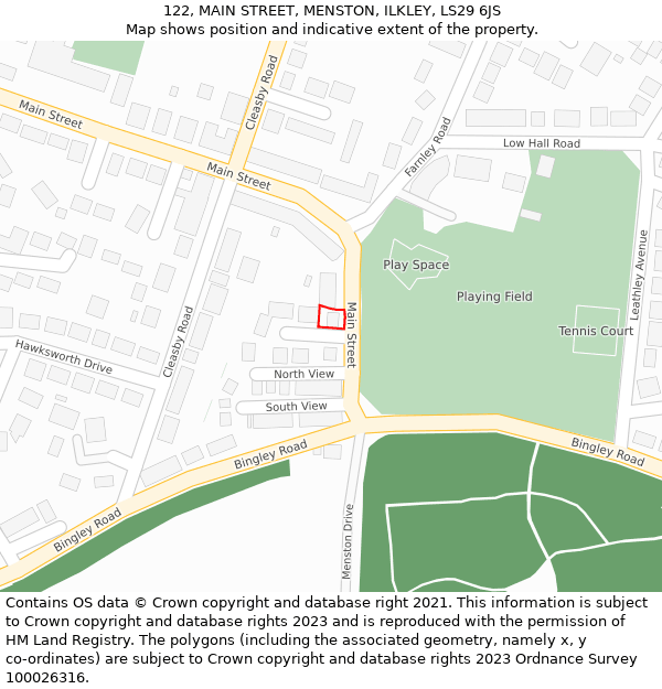 122, MAIN STREET, MENSTON, ILKLEY, LS29 6JS: Location map and indicative extent of plot