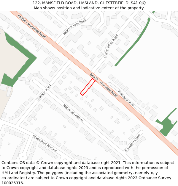 122, MANSFIELD ROAD, HASLAND, CHESTERFIELD, S41 0JQ: Location map and indicative extent of plot