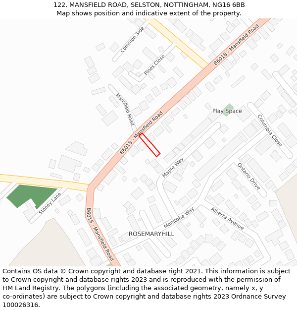 122, MANSFIELD ROAD, SELSTON, NOTTINGHAM, NG16 6BB: Location map and indicative extent of plot