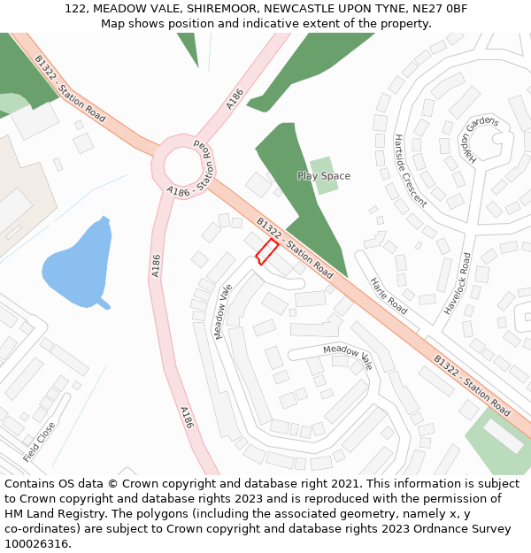 122, MEADOW VALE, SHIREMOOR, NEWCASTLE UPON TYNE, NE27 0BF: Location map and indicative extent of plot