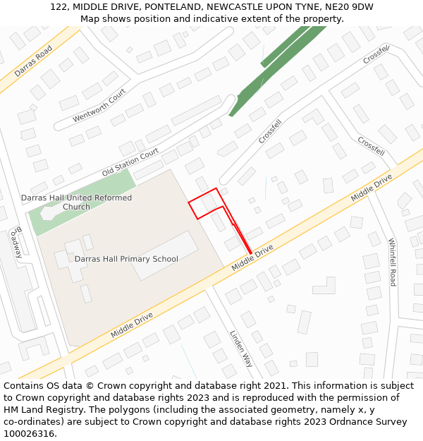 122, MIDDLE DRIVE, PONTELAND, NEWCASTLE UPON TYNE, NE20 9DW: Location map and indicative extent of plot