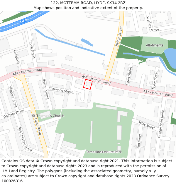 122, MOTTRAM ROAD, HYDE, SK14 2RZ: Location map and indicative extent of plot