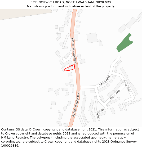 122, NORWICH ROAD, NORTH WALSHAM, NR28 0DX: Location map and indicative extent of plot