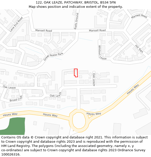 122, OAK LEAZE, PATCHWAY, BRISTOL, BS34 5FN: Location map and indicative extent of plot