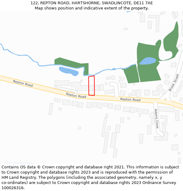 122, REPTON ROAD, HARTSHORNE, SWADLINCOTE, DE11 7AE: Location map and indicative extent of plot