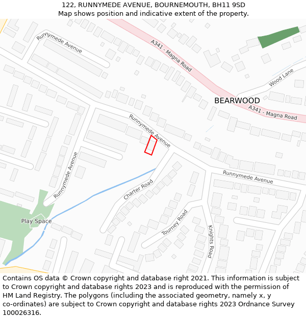 122, RUNNYMEDE AVENUE, BOURNEMOUTH, BH11 9SD: Location map and indicative extent of plot
