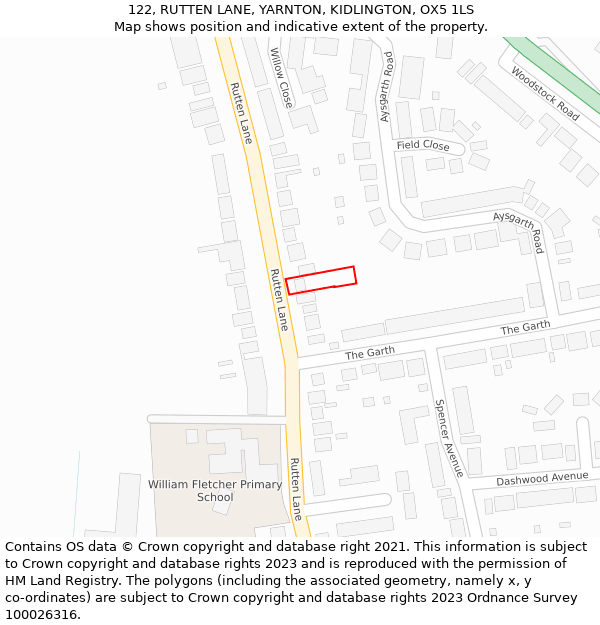 122, RUTTEN LANE, YARNTON, KIDLINGTON, OX5 1LS: Location map and indicative extent of plot