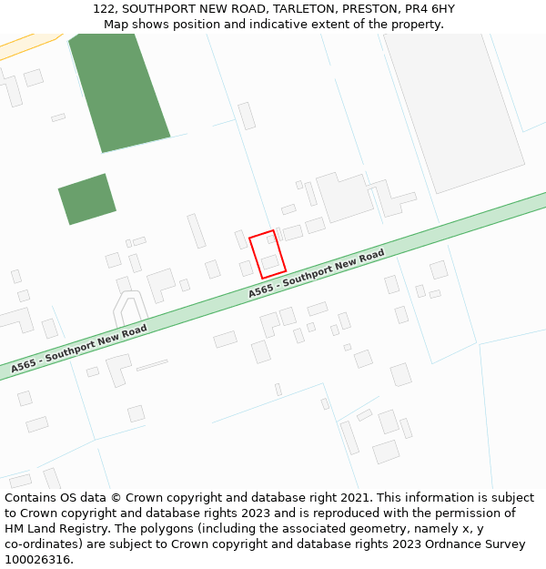 122, SOUTHPORT NEW ROAD, TARLETON, PRESTON, PR4 6HY: Location map and indicative extent of plot