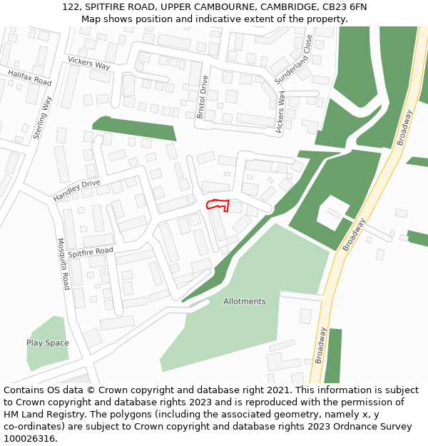 122, SPITFIRE ROAD, UPPER CAMBOURNE, CAMBRIDGE, CB23 6FN: Location map and indicative extent of plot