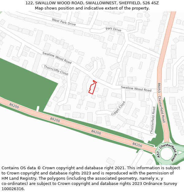 122, SWALLOW WOOD ROAD, SWALLOWNEST, SHEFFIELD, S26 4SZ: Location map and indicative extent of plot